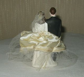 Vintage Bride and Groom Cake Topper Satin and Lace Skirt 3