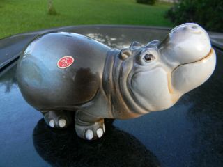 Porcelain Hippo Made In Italy Vintage Piece 7 " Smiling Uplifted Head Rare