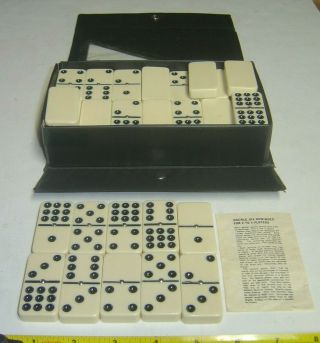 Rare 56 Vintage Double Six Dominoes Box With Spinners,