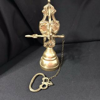 Antique Ornate Brass Monastery Door Bell With Pull Chain