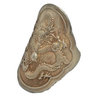 Antique Chinese Ring - Dragon Image - Old Asian Artwork Jewelry - Silver Tone