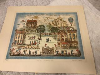Vintage Artist Proof Hand Colored Etching York Fantasy By Carole Teller
