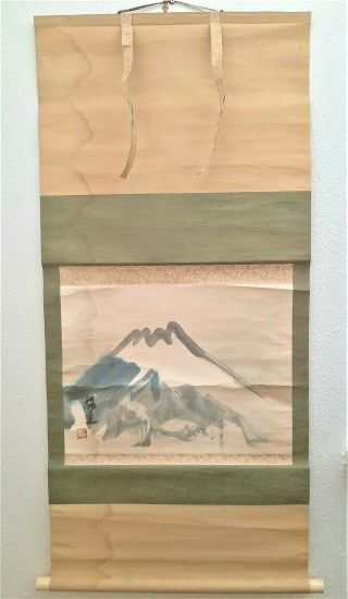 Vintage Hanging Chinese Paper On Silk Scroll Painting,  Signed.