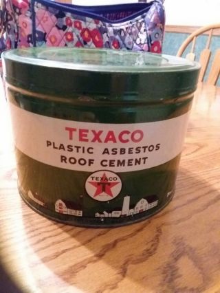 Rare Graphic 1920s Vintage Texaco Black T Asbestos Roof Cement Old Tin Oil Can