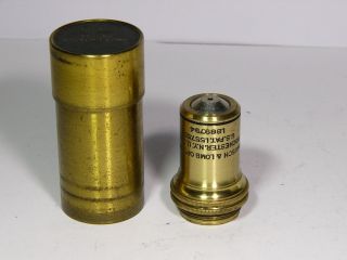 Microscope Objective: Bauch & Lomb 1.  8mm 1.  25 97x Oil,  Antique Brass,  Tube Case