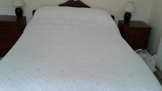 Vintage Pure White Cotton Lace Bedspread.  88 " X 98 "