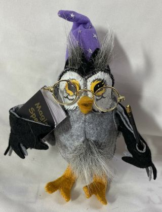 Rare Annalee Halloween Doll Wizard Owl With Magic Spell Book 7.  5 " Tall