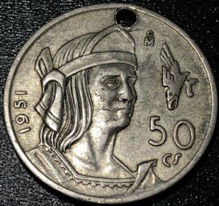 1951 Mo Cs Mexico Silver 50 Centavos King Cuauhtemoc Rare Coin