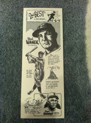 1974 2nd Best By Bob Parker Baseball Paul Waner & Rogers Hornsby Vintage Rare