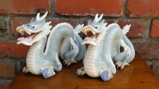 Rare Vintage Yoshimi K ? Japanese Ceramic Porcelain Dragon Sculptures