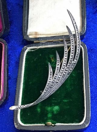 Exquisite Large Antique Real Silver & Marcasites Set Brooch