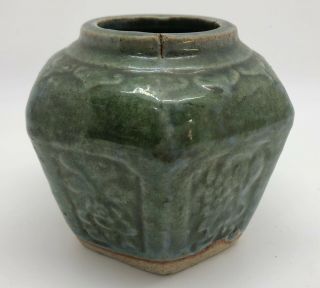 Antique 19th C Green Chinese Shiwan Pottery 3 - 5/8 " Ginger Jar Pot (rf - Fr14)