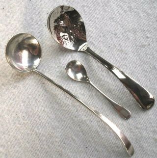 Antique 1920 - 30s 3 x Silver Small Salt,  Ladle & Berry Spoons, . 2