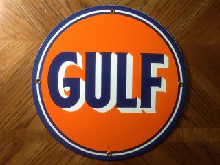 Vintage Rare Old Gulf Gasoline Porcelain Gas Station Motor Oil Advertising Sign