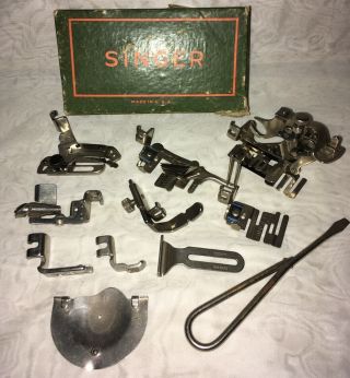 Box Of 11 Antique Vintage Singer Sewing Machine Parts & Accessories