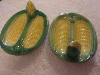 Antique Corn Plates With Salt Shakers Set Of Two Very Old
