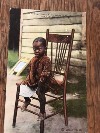 Antique Black Americana Postcard Child On Chair Detroit Pho Co
