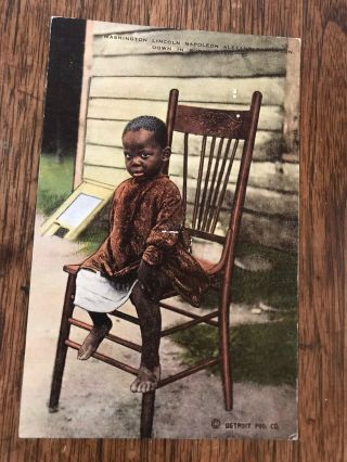 Antique Black Americana Postcard Child On Chair Detroit Pho Co 2