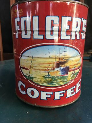 Vintage Rare Folger’s Coffee Tin Can,  3 Lbs,  Ship