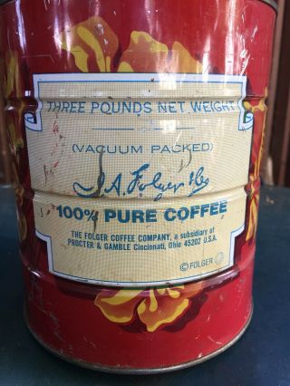 Vintage Rare Folger’s Coffee Tin Can,  3 LBS,  Ship 2