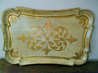 Vintage Italian Florentine Wood Tray Platter Gold 17 X 12 "