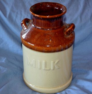 Vintage Stoneware Pottery Milk Can Milk Crock with Chickens Handles 2