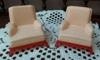 Renwal/ideal L - 76 Pink & Red Club Chairs Vintage Dollhouse Furniture Plastic