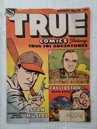 " True Comics " Aug.  1949 Issue 78 Stan Musial Vintage Rare Comics