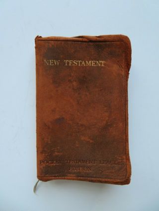 Antique Leather Bound Pocket Size " Testament " Bible Circa 1920s Gold Edges