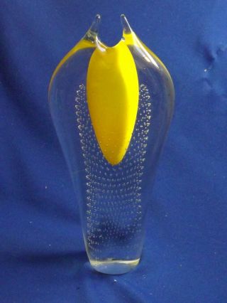 Rare Murano Art Glass Controlled /bullicante Bubbles Yellow Sommerso 8 1/2 " Vase