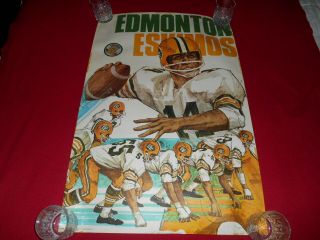Vintage Cfl Poster Edmonton Eskimos Pelkowski Football Team Rare 24x36 Large