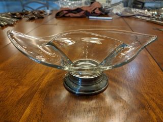 Web Sterling Silver Base Glass/crystal Divided Mayo Relish Dish Bowl