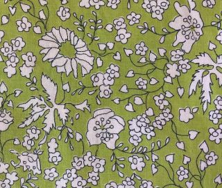 1930s Antique Feed Sack Fabric Lime Green With White Floral 38x48”