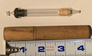 Antique Medical Glass Syringe In Wood Case Holder