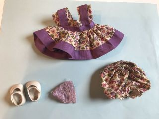 Vintage 1955 Vogue Ginny Purple Flowered Tiny Miss Dress - Bloomers - Shoes