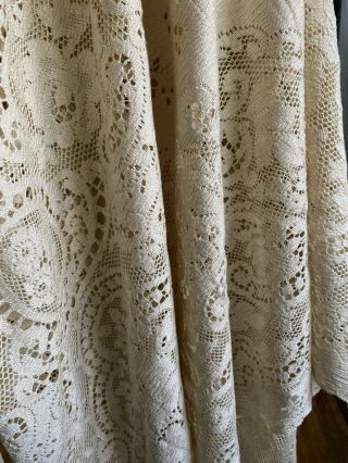 Antique Vintage Handmade Crochet Ecru Tablecloth Coverlet 60” X 90” 2