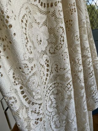 Antique Vintage Handmade Crochet Ecru Tablecloth Coverlet 60” X 90” 3