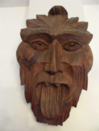 Vintage Hand Carved Wood Tree Spirit Face Mask - Solid Wood - 60 