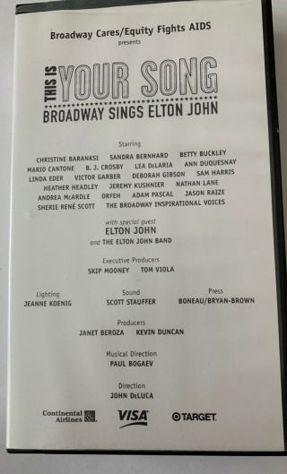 Broadway Cares - This Is Your Song Elton John - Broadway Sings Vhs Movies Rare