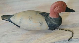 Antique Solid Wood Redhead Drake Duck Decoy Paint Keel Tethered 16,  " L.