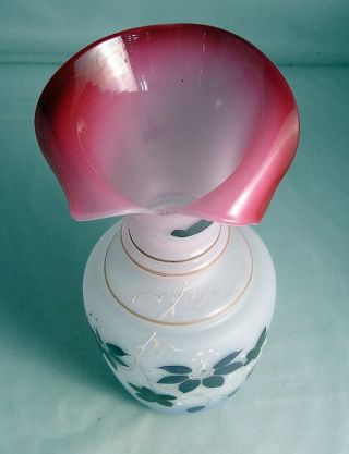 Unusual Shape Victorian Style Hand Painted Bristol Glass Vase Flower Design 9.  5 