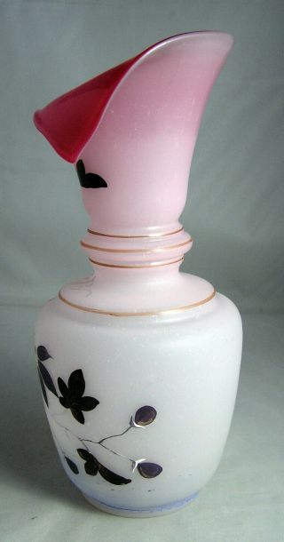 Unusual Shape Victorian Style Hand Painted Bristol Glass Vase Flower Design 9.  5 