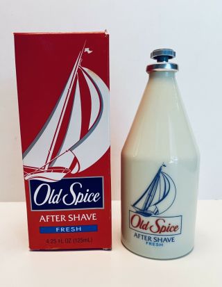 Old Spice Vtg 1993 After Shave Fresh 4.  25oz Glass Bottle W Star Cap In Orig Box