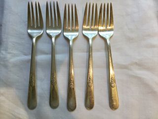 5 Holmes And Edwards Silverplate Salad Forks “youth” Pattern