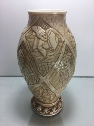 Antique Royal Rudolstadt Porcelain Pitcher Vase Blue Rw Faux Ivory Asian