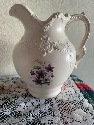 Vintage Victorian Ayners Decorative Ceramic Blue/white Flowers Pitcher 7 " Tall