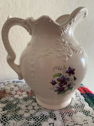 Vintage Victorian Ayners Decorative Ceramic Blue/White Flowers Pitcher 7 
