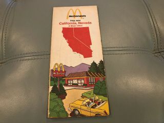 Rare Vintage 1973 Mcdonalds Road Map Of California & Nevada Gas Service Station