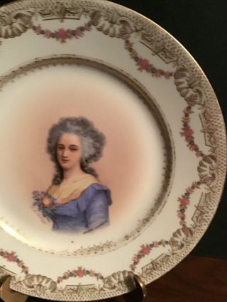 Antique LIMOGES Victorian Portrait Plate MADAME ELISABETH French Princess 3