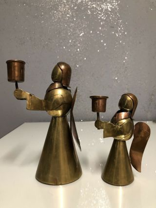 Vintage Copper & Brass Angels Candle Holder Set Of 2 Christmas 7” Rare